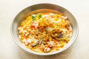 スープパスタ　Photo of homemade cream soup pasta