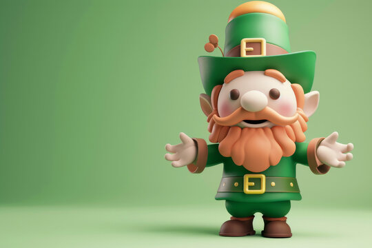 3D style cute cartoon character of a st Patricks day irish leprechaun