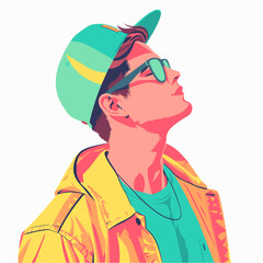Obraz premium Stylish young man in a cap and sunglasses. Vector illustration.