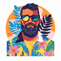 Hipster man with beard and sunglasses. Vector illustration in flat style