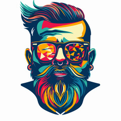 Hipster face with beard and sunglasses. Vector illustration for t-shirt print.
