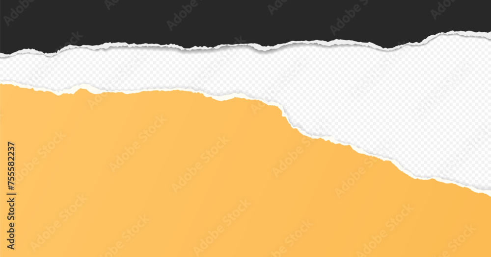Aufkleber yellow paper with torn edges and soft shadow are on grey squared background for text.
