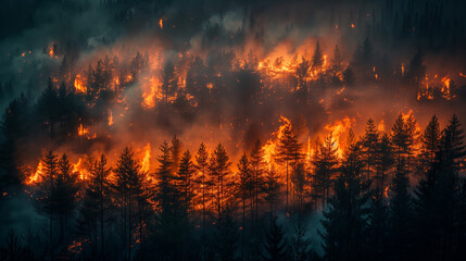 Intensive forest fire spreads rapidly, underscoring need for sustainable forest management - obrazy, fototapety, plakaty