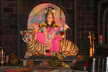 Worli Koliwada, Maharashtra / India - September 25, 2006 : A statue of the Goddess Durga in the...