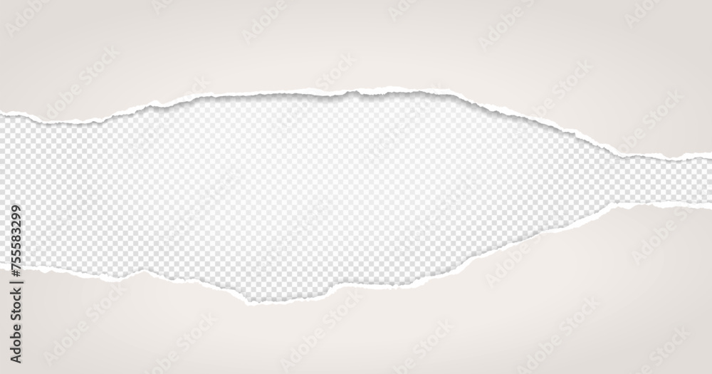 Poster light paper with torn edges and soft shadow are on grey squared background for text.