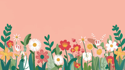 banner with flowers border on peach pastel background 