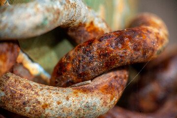 Close up of a rusty metal chain - 755583253