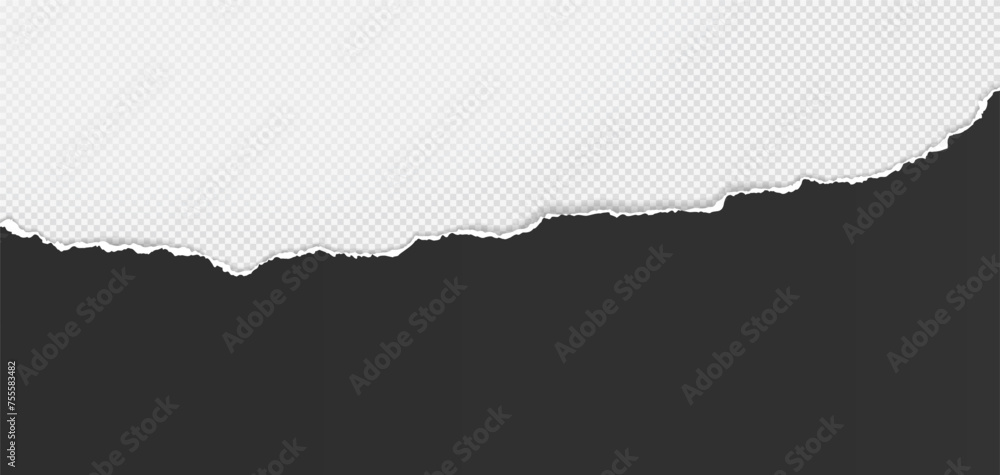 Poster black paper with torn edges and soft shadow is on white squared background for text.