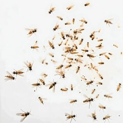 Swarm of Sand Flies Captured Against a White Background. Generative ai