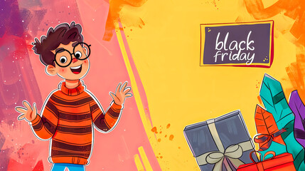 Excited shopper cartoon for black friday sales