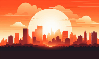 Naklejka premium sunrise city vector flat minimalistic isolated illustration