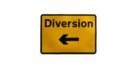 A traffic or a construction yellow diversion site sign - isolated over transparent background, png