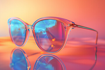 Translucent glass sunglasses with Miami color palette reflections – Ai generative