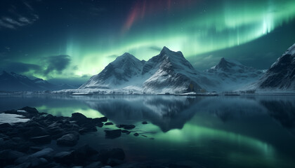 northern lights at night in the mountains