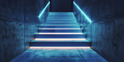 A staircase with neon lights on it