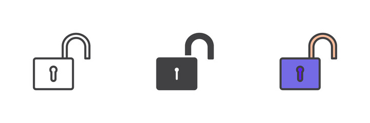 Open padlock different style icon set