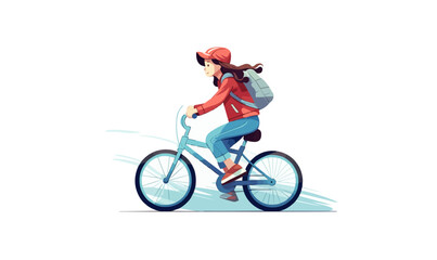 Fototapeta premium kid girl riding bicycle vector flat isolated illustration