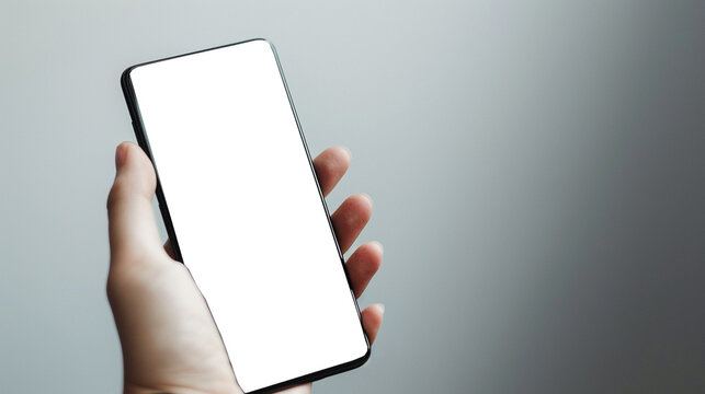 Mock up image of casual man using blank screen mobile smart phone on white background. It can be used for application advertisement or web design template, png