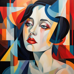 Cubist muse with a melancholic expression