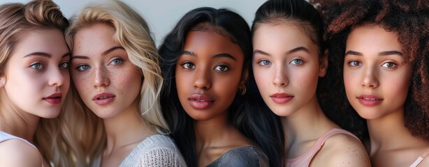 Portrait of Five Young Women Showcasing Diversity and Beauty.