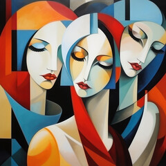 Cubist trio of enigmatic female figures