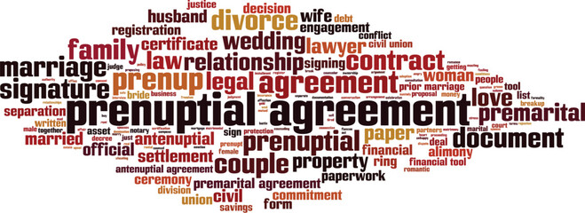 Prenuptial agreement word cloud concept. Collage made of words about prenuptial agreement. Vector illustration