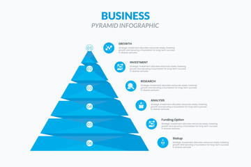 Vector pyramid up arrows infographic, diagram chart, triangle graph presentation. Business timeline concept with 6 parts