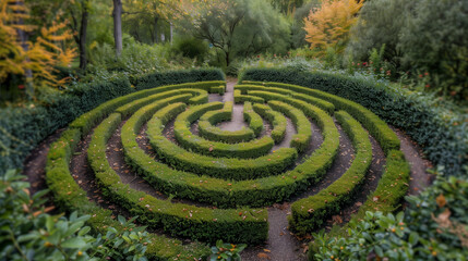top view of beautiful green maze in garden