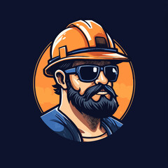 Contractor construction builder worker wearing a hard hat and sunglasses logo design illustration vector