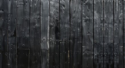 Black wood plank widescreen texture. Bamboo slat dark large wallpaper. Abstract wooden panoramic background. - obrazy, fototapety, plakaty
