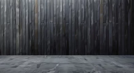 Rolgordijnen Black wood plank widescreen texture. Bamboo slat dark large wallpaper. Abstract wooden panoramic background. © Svetlana