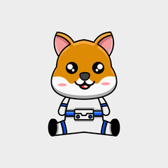 cute vector design illustration mascot shiba inu astronaut sitting