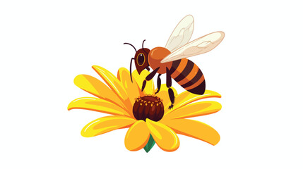 Bee on the flower flat vector