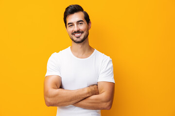 Fototapeta premium T-shirt man mockup portrait casual template studio white space shirt model clothing background lifestyle copy