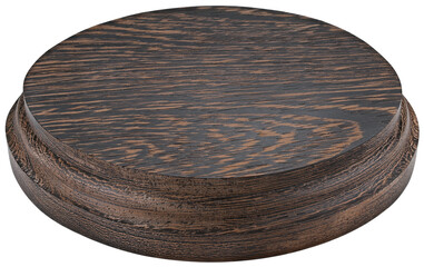 Wooden circle podium stand in wenge color isolated on a transparent background. Completely in focus.