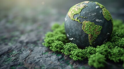 Green planet globe, earth day and environmental protection. Generative AI