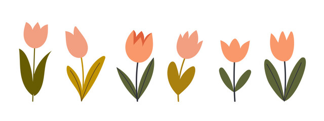 Simple abstract various flowers. Floral springtime prints design. Isolated on white background. Vector stock illustration