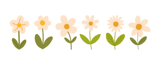 Simple abstract hand drawn flowers. Floral springtime prints design. Vector stock illustration
