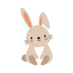 Cute boho little Easter bunny. Cartoon whimsical rabbit character for kids cards, baby shower, invitation, poster. Vector stock illustration