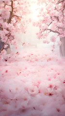 Sublime Spring Splendor: An Ethereal Field of Rosy Cherry Blossoms Underneath a Pastel Sky