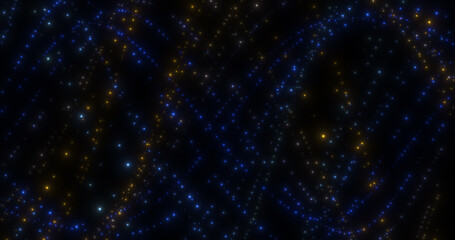 Glow Particles abstract background. Beautiful futuristic glittering in space on black background.