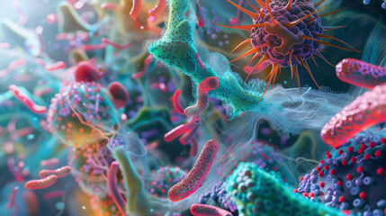 An intricately designed 3D model of the active exchanges occurring between micronutrients and healthy bacteria