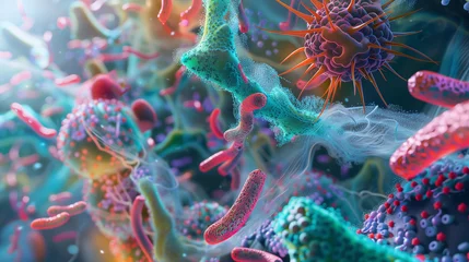 Fotobehang An intricately designed 3D model of the active exchanges occurring between micronutrients and healthy bacteria © Ummeya
