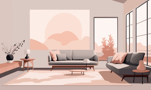 Minimalist Home Decor in a Limited Color Palette isolated vector style illustration