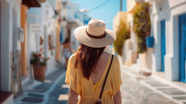  Rear View of Female Solo Traveler Exploring Greece