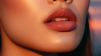 Obraz premium close up portrait of a woman red lips skin care, ai