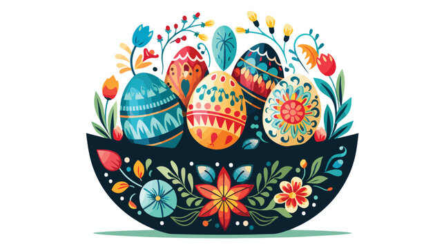 Colorful Easter Egg on Basket Illustrations