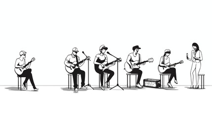 Continuous line of singers and playing acoustic 