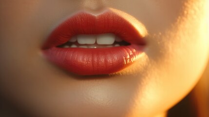 close up portrait of a woman red lips skin care, ai - obrazy, fototapety, plakaty