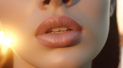 close up portrait of a woman red lips skin care, ai